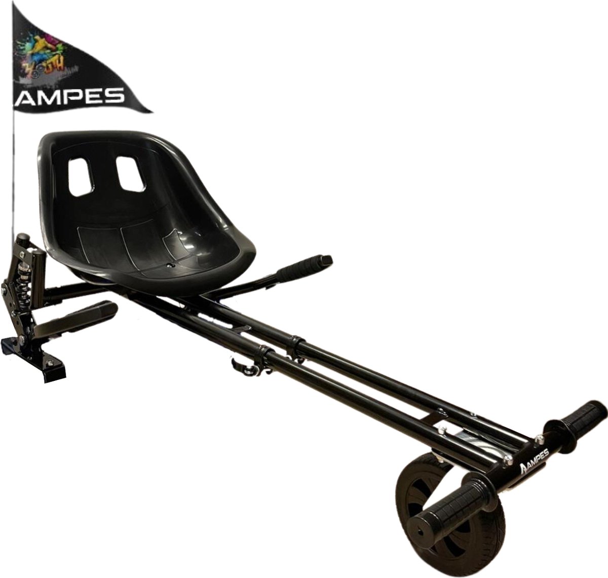 Hoverkart met Vering voor Hoverboard - Ampes - Hoverboard Kart - Schokdempers - 2 Sets Klittenband - Inclusief Vlaggetje - Speciale Handvaten - Hoge Kwaliteit Materiaal - Zwart Hoverboard kopen online