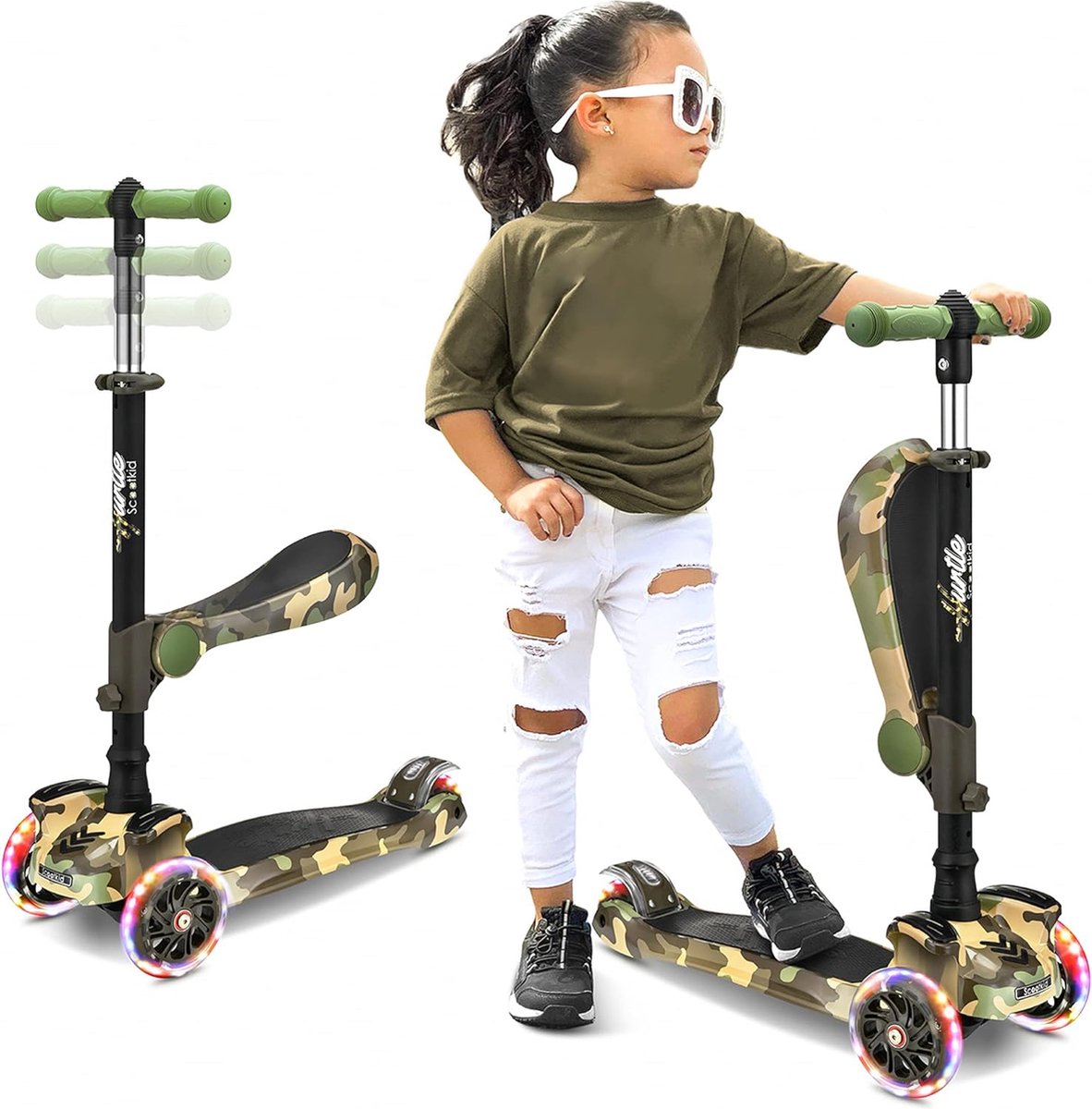 Hurtle Kinderstep - 3-wiel Step, Opvouwbare Scooter met Verstelbare Hoogte, Antislip Platform, LED Verlichte Wielen - Step voor Meisjes/Jongens Step kopen online