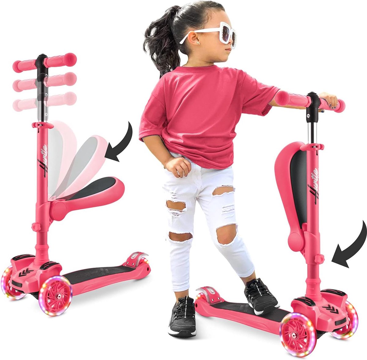 hurtle kinderstep 3 wiel step opvouwbare scooter met verstelbare hoogte antislip platform led verlichte wielen