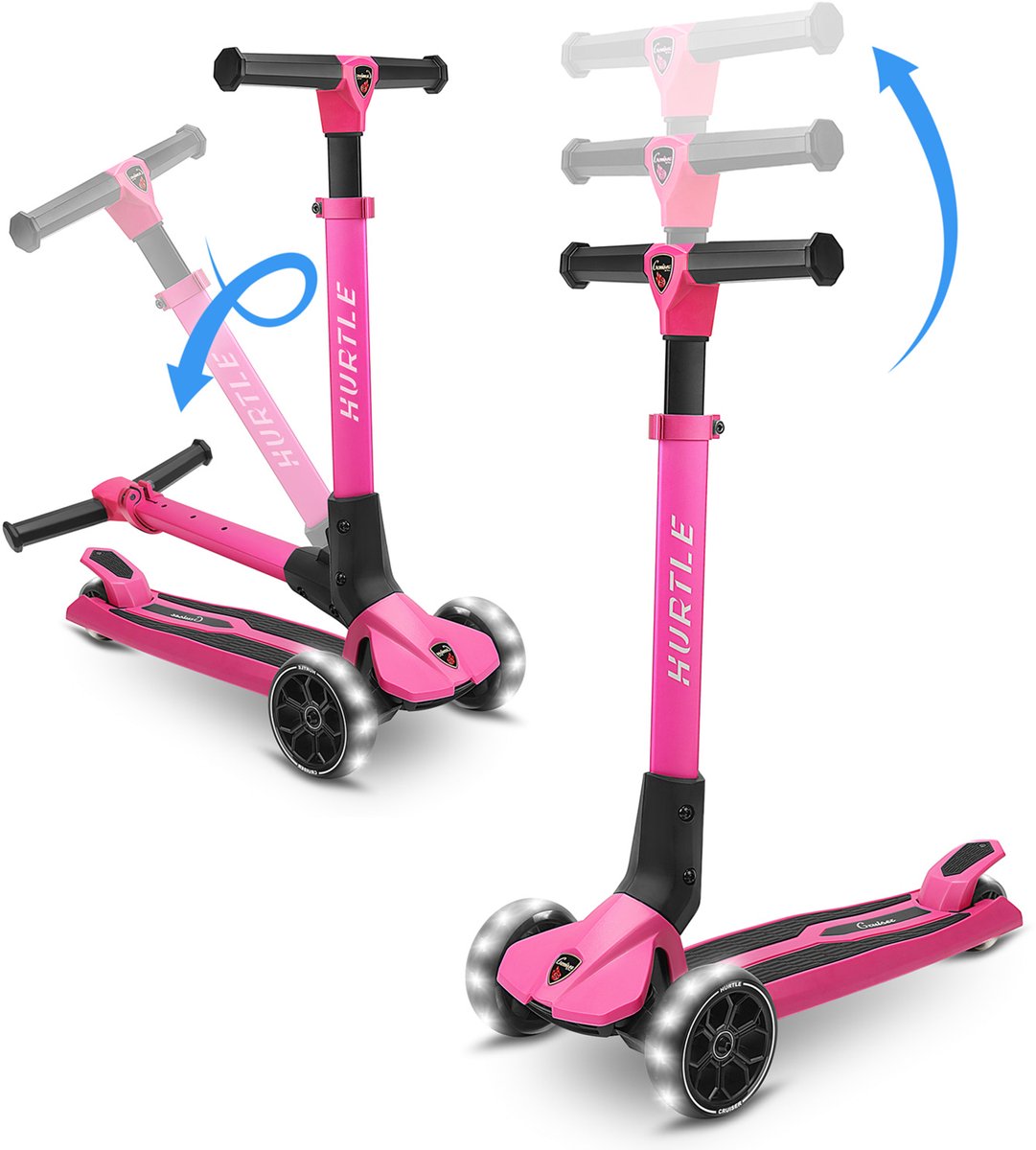 Hurtle Kinderstep, 3 Wieler Step Scooter voor Kinderen – Opvouwbare Step Standaard Kind Peuterspeelgoed met Inbouw-LED Wielenverlichting, Antislip Brede Plaat, Verstelbare Hoogte Step kopen online