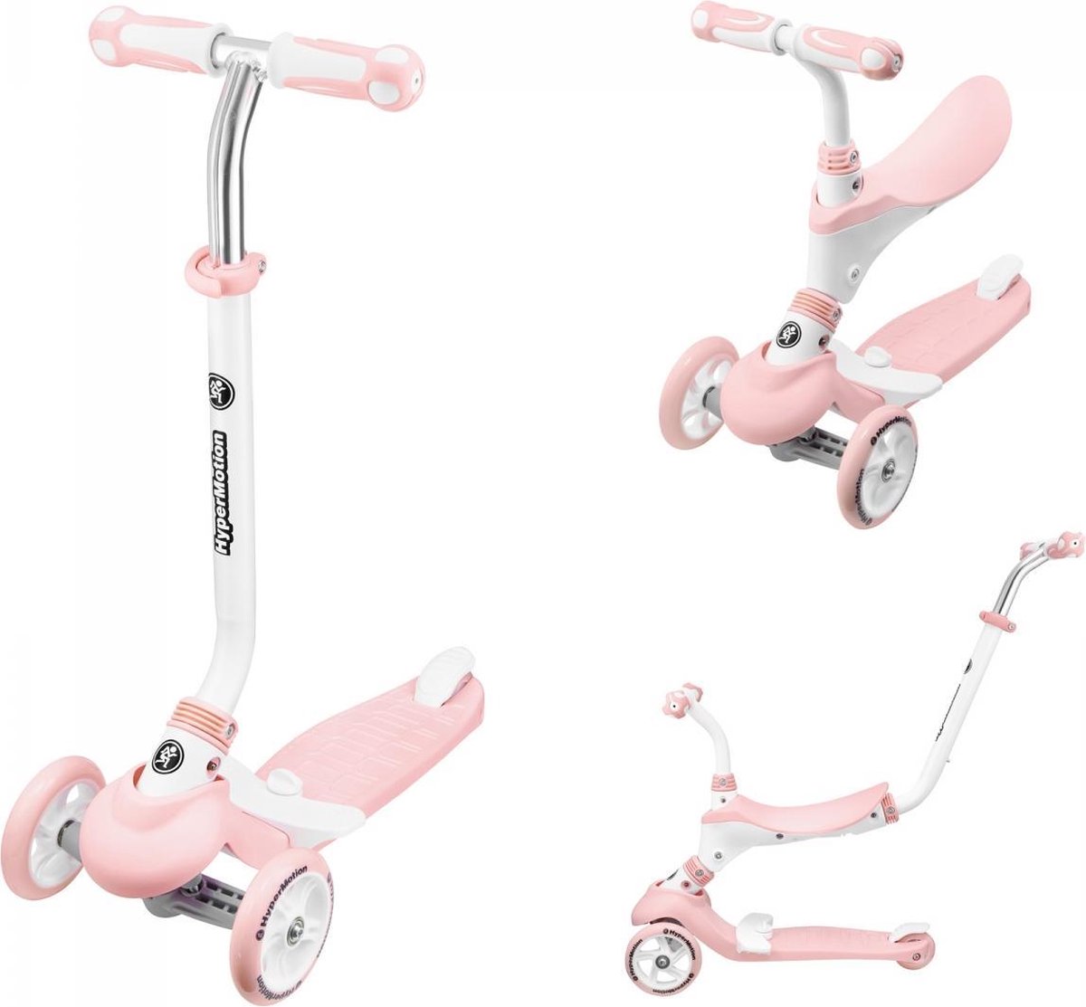 HyperMotion - Kinderstep - 3 Wielen - 5 in 1 Kinderstepjes - Inclusief zitje en duwstang - Meisje - Roze - stepjes voor kinderen van 1 / 2 / 3 / 4 / 5 jaar + Step kopen online