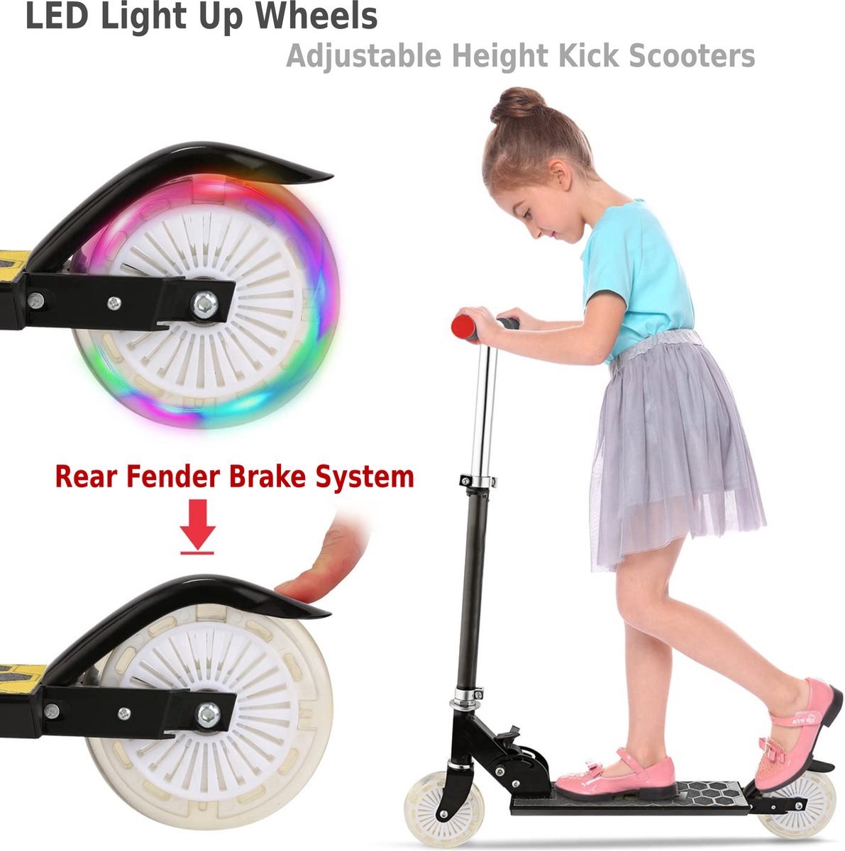 IGOODS Kinderstep - Kick Step - voor Jongens en Meisjes - Vanaf 3-12 Jaar - Wielen met LED-verlichting - Aluminium - Zwart Step kopen online