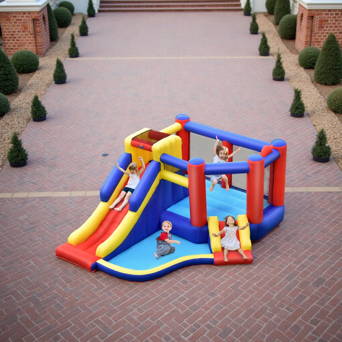 Industrialhome Opblaasbaar Springkasteel XXL – 383x313x182 cm – Inclusief Glijbaan, Ballenbak, Basketbalring & Accessoires – Voor 3-4 Kinderen – Tuin Speelparadijs – Vanaf 3 Jaar Buitenspeelvoertuigaccessoire kopen online