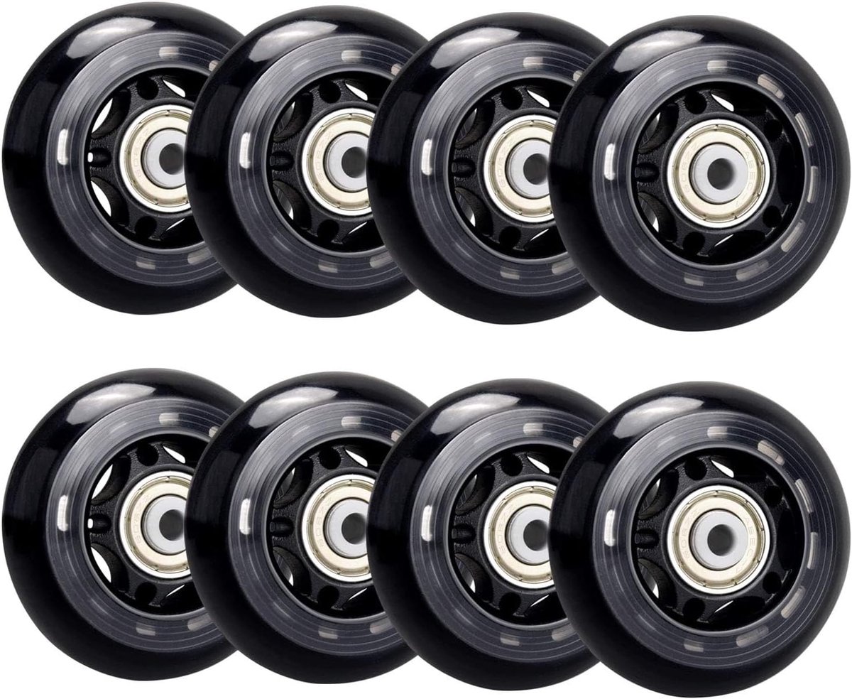 Inline Skate Wielen Set - Inline skate-wielen - 8 Stuks - 76 mm - Trainingswielen voor scooter - Zwart - kogellagers - 8 mm lagergat Skateonderdeel kopen online