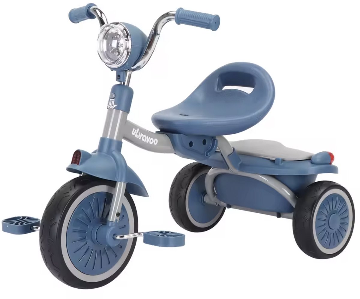 J&R Driewieler - Kinderfiets - Peuterfiets - PU wielen - Schokabsorptie - Opvouwbaar - Verstelbaar zadel - Met licht - blauw Driewieler kopen online