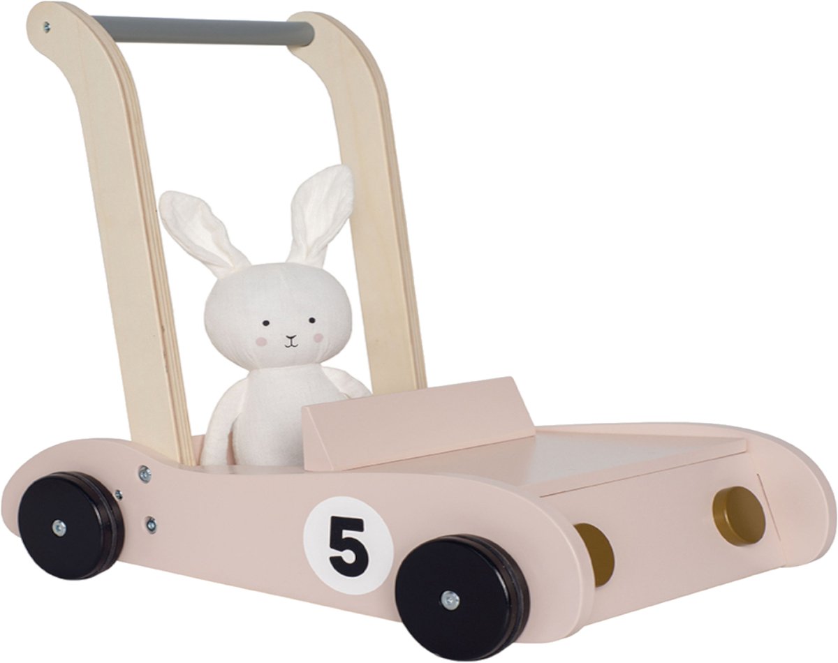 jabadabado loopwagen hout roze