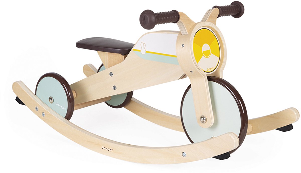 janod bikloon 2 in 1 houten schommelmotor driewieler met vintage motorfiets look gemakkelijk om te bouwen loopfiets geschikt vanaf 1 jaar