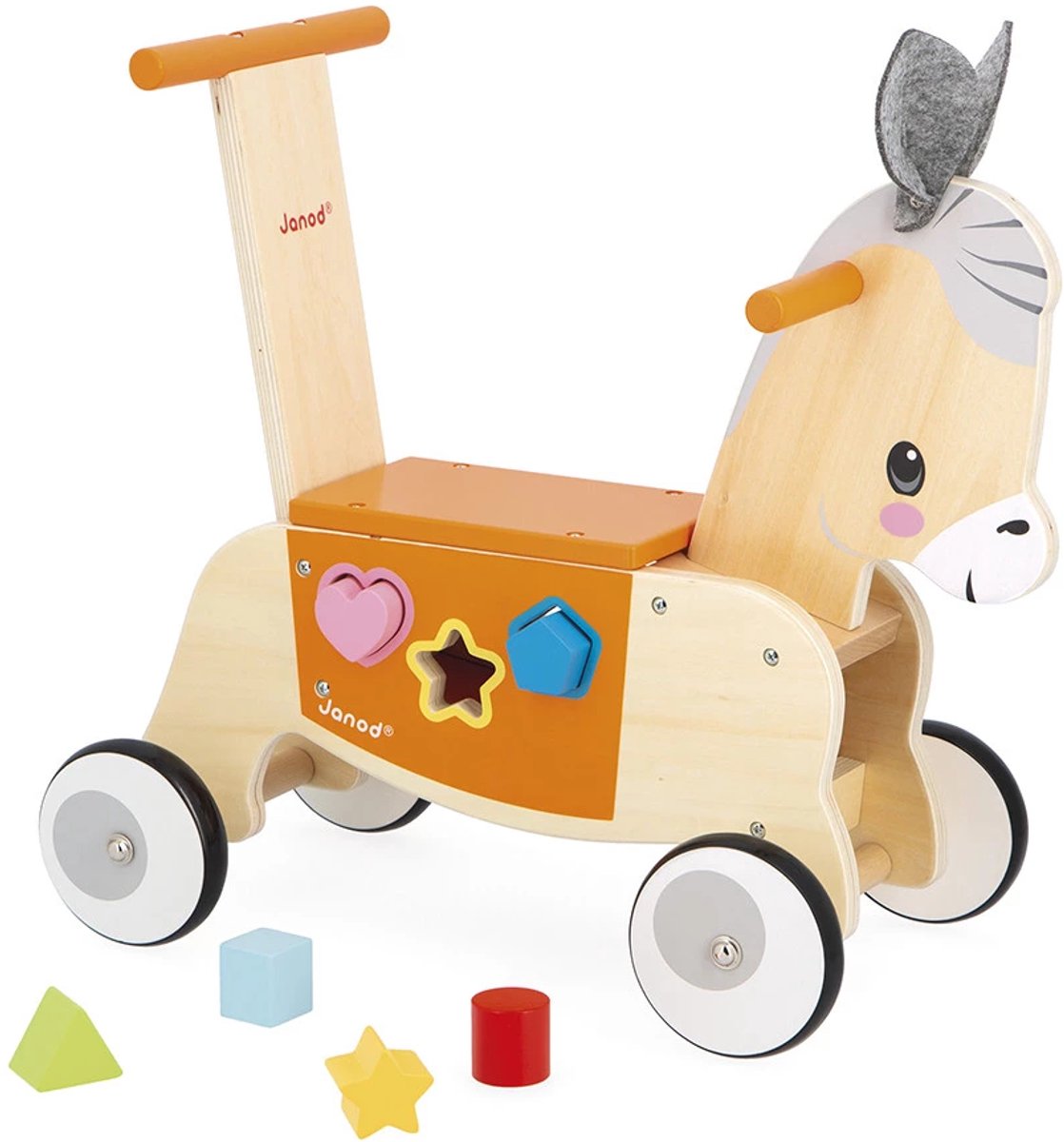 Janod - Loopwagen Ezel - Een Metgezel Om Op Te Rijden Of Te Duwen - Inclusief Vormenstoof Voor Nog Meer Plezier - Ideaal Voor De Ontwikkeling Van De Motoriek - Geschikt Vanaf 1 Jaar Loopauto kopen online