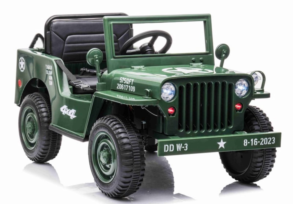JEEP Army Willy's Jeep 4WD Groen - 1 persoons - leder look zitting incl. softstart | Elektrische kinderauto - Inclusief afstandsbediening - Gratis verzending - KiddoCars Accuvoertuig kopen online