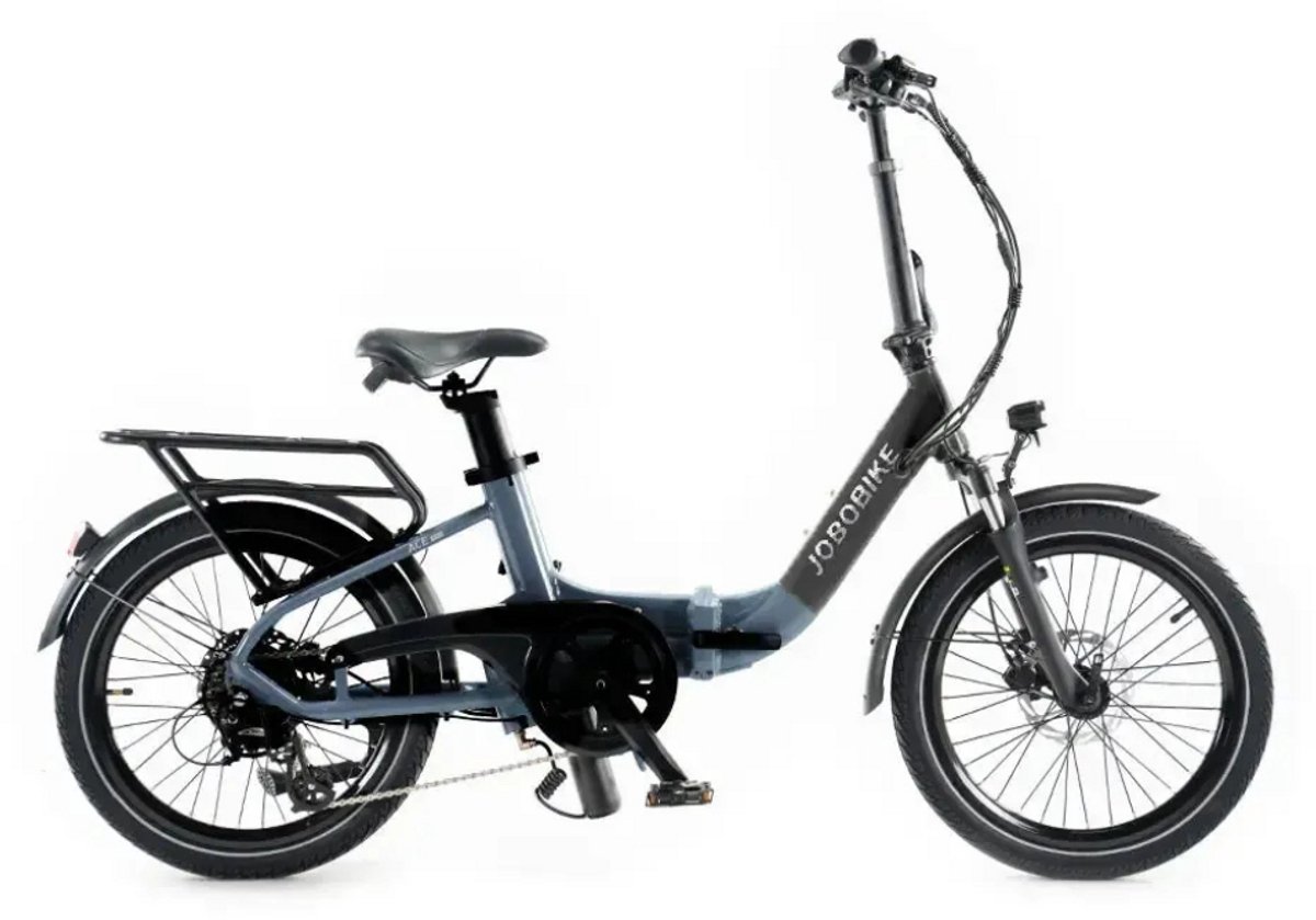 jobobike ace elektrische vouwfiets lage instap 20 inch 250w motor 7 versnellingen 50 km actieradius mechanische schijfremmen zwart
