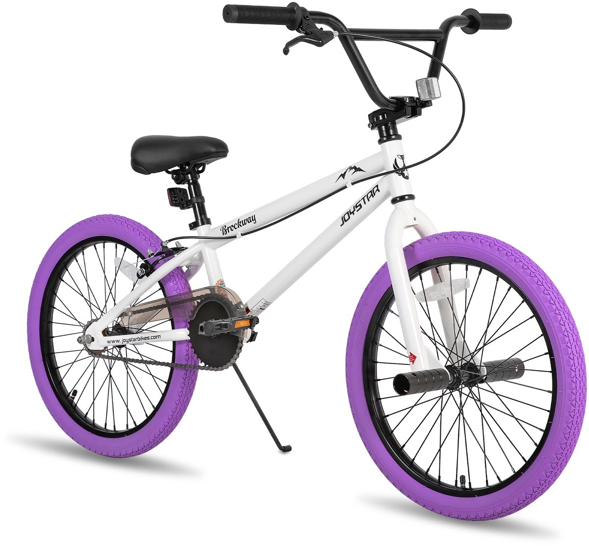 joystar brockway bmx fiets 20 inch handrem remmen achter v brake pegs paars