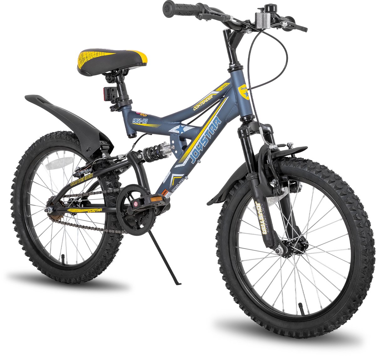 Joystar Contender Full Suspension Kids Mountainbike - 20" - Handrem - Rem - Bel - Spatborden - Blauw Fiets kopen online
