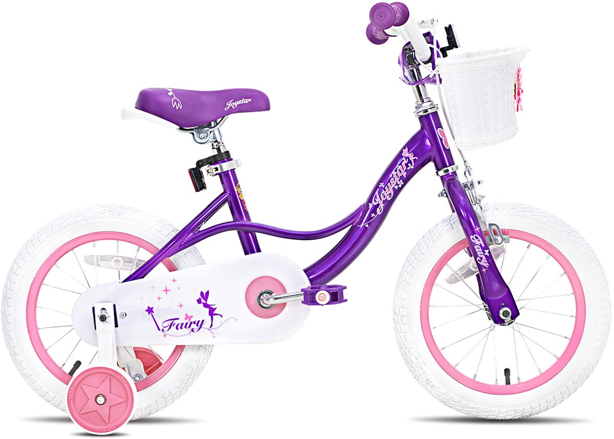joystar fairy kinderfiets voor meisjes 14 inch handrem mand zijwieltjes paars