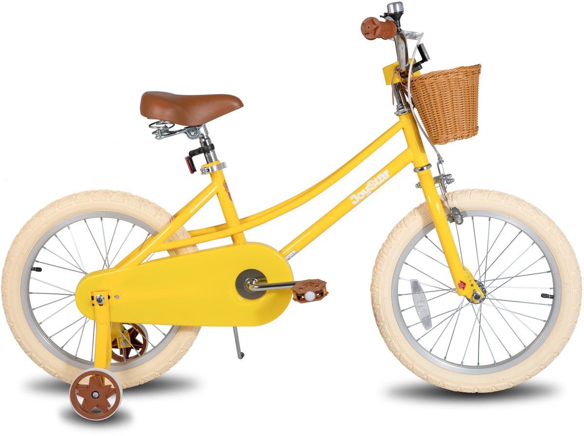 joystar fantasy kinderfiets voor meisjes 18 inch mand zijwieltjes bel handrem geel