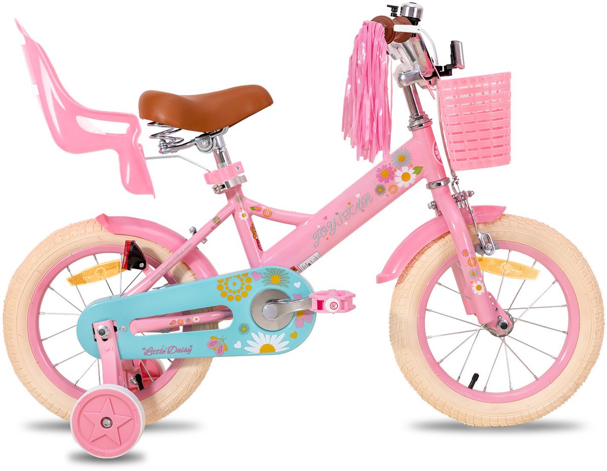 Joystar Little Daisy Meisjesfiets - 14 Inch - Kinderfiets met zijwieltjes 3, 4 & 5 jaar - 92-120 Kledingmaat - Roze Fiets 14 inch - Mandje - Poppenzitje - Bel - Handrem - Roze Kinderfiets kopen online