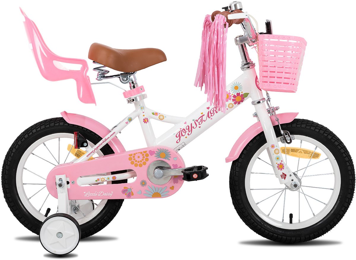 Joystar Little Daisy Meisjesfiets - 14 Inch - Mandje - Poppenzitje - Zijwieltjes - Bel - Handrem - Wit Kinderfiets kopen online