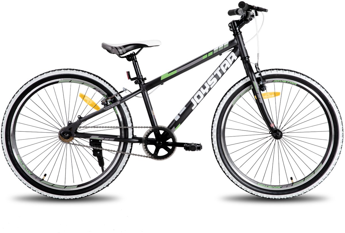 JOYSTAR Lubbock 24" Kinder Hardtail Mountainbike - 1 versnelling - V-brake - Witte noppenbanden - Zwart Kinderfiets kopen online