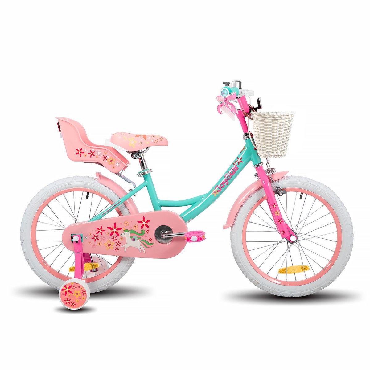 joystar unicorn kinderfiets voor meisjes 18 inch mand zijwieltjes bel handrem groen