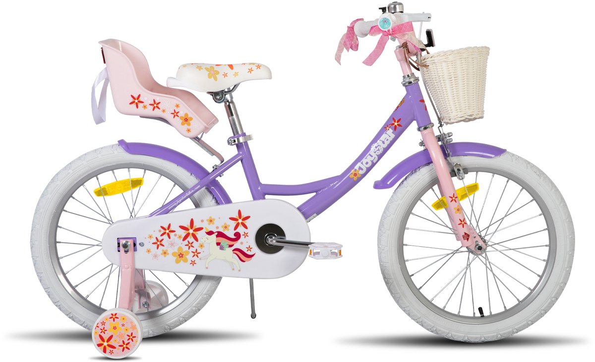 Joystar Unicorn Kinderfiets voor Meisjes - 18 Inch - Mand - Zijwieltjes - Bel - Handrem - Paars Kinderfiets kopen online
