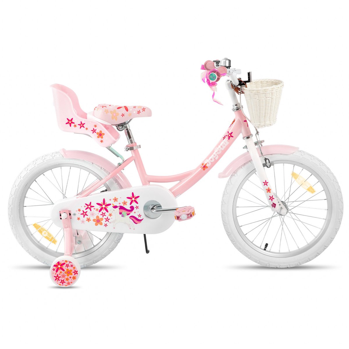 Joystar Unicorn Kinderfiets voor Meisjes - 18 Inch - Mand - Zijwieltjes - Bel - Handrem - Roze Kinderfiets kopen online