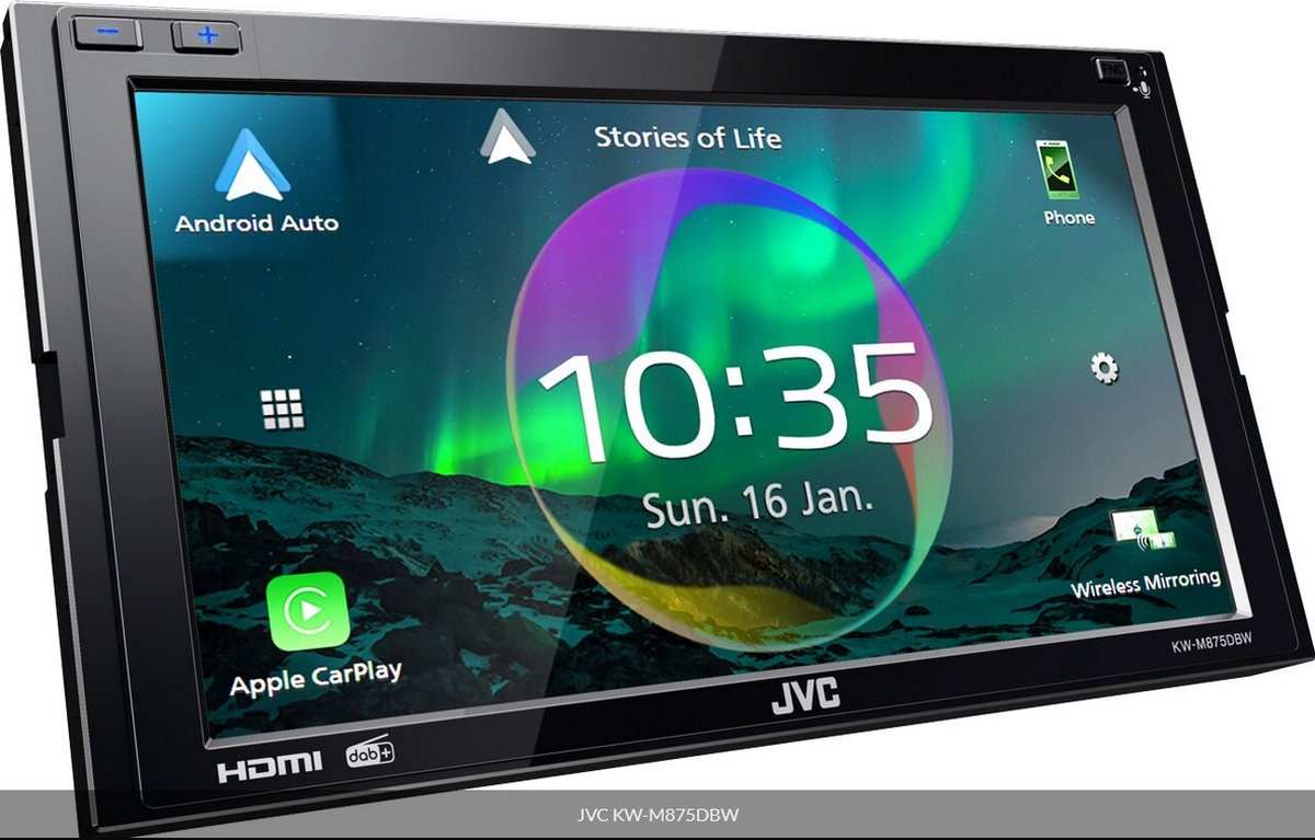 jvc kw m875dbw topmodel 7 wvga monitor digital multimedia receiver met dab tuner draadloze smartphone verbinding wifi voor android auto of apple carplay