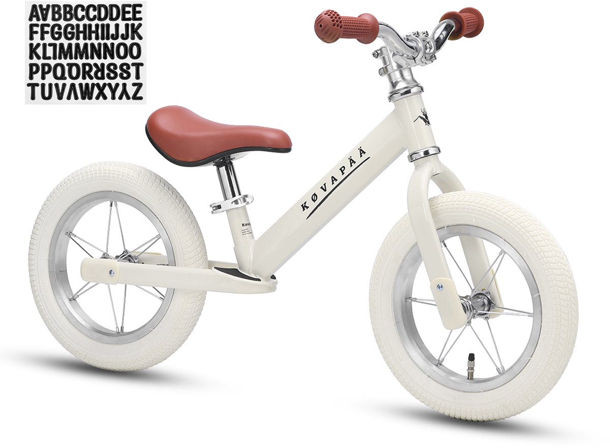 Køvapää Loopfiets - Met Naamsticker - Luchtbanden - Vanaf 2 jaar - Met Naamsticker - 12 inch - Beige Loopfiets kopen online