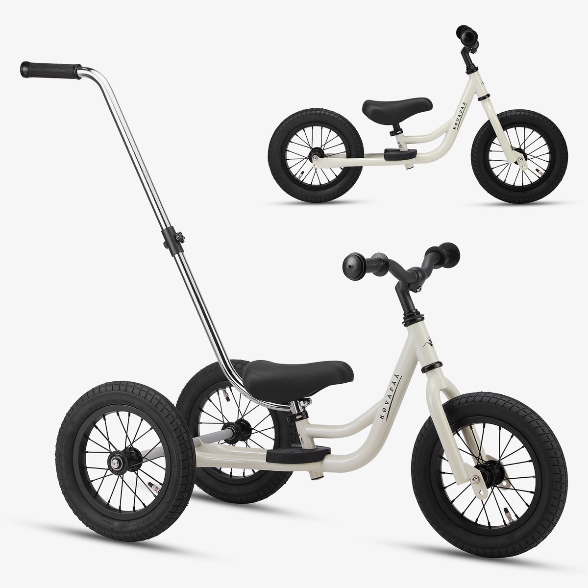 k vap trike 2 in 1 loopfiets 1 5 t m 4 jaar met naamsticker 12 inch loopfiets krijt grijs