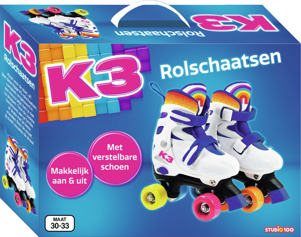K3 - Rolschaatsen - Verstelbaar in 4 maten - Maat 30/33 - Met stopper - Wit -Regenboog Rolschaatsen kopen online