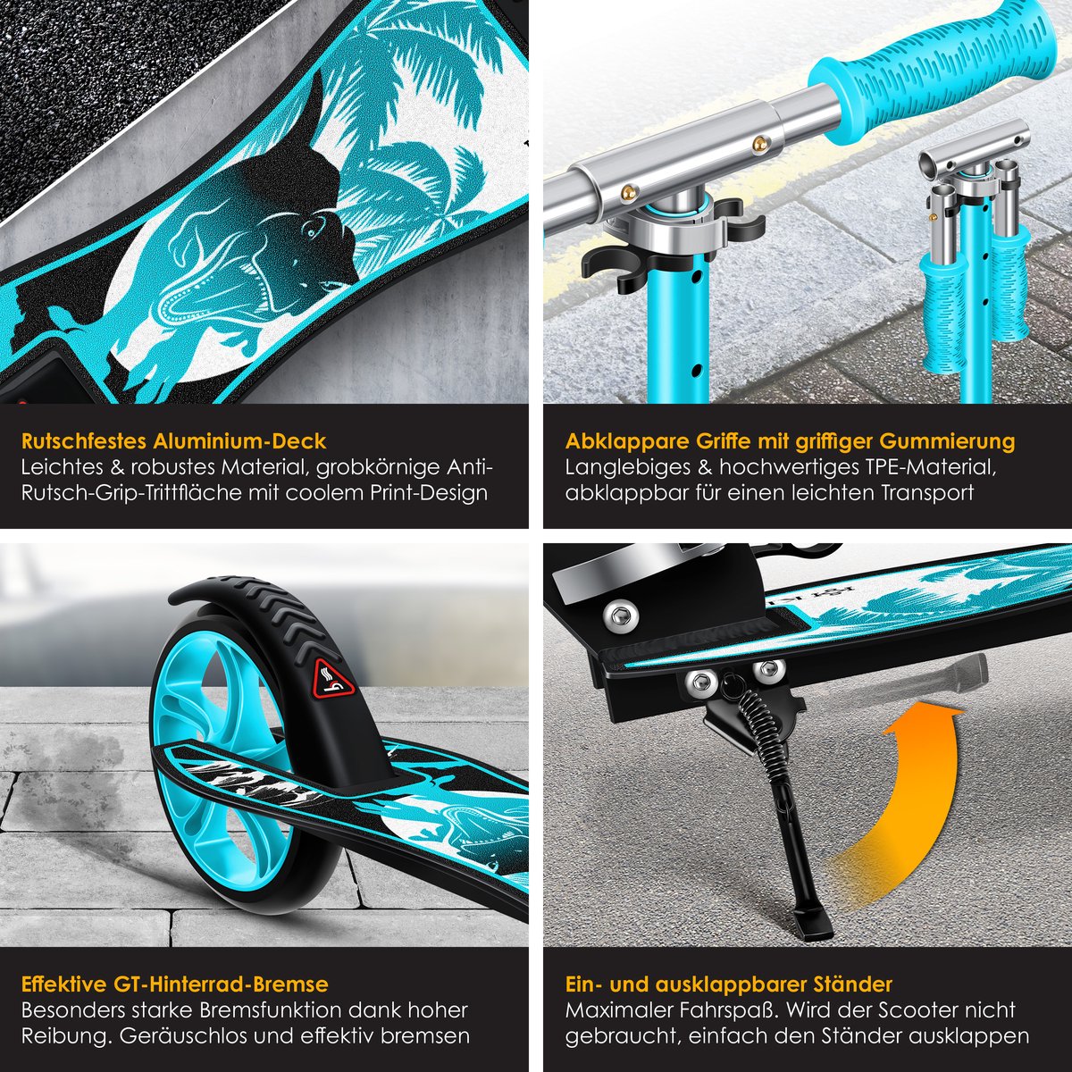 KESSER® Kinderstep Scooter | Opvouwbare Scooter voor Kinderen | Cityscooter | Voetrem | In hoogte verstelbaar Kinderstepjes - Dino Turkoois Step kopen online
