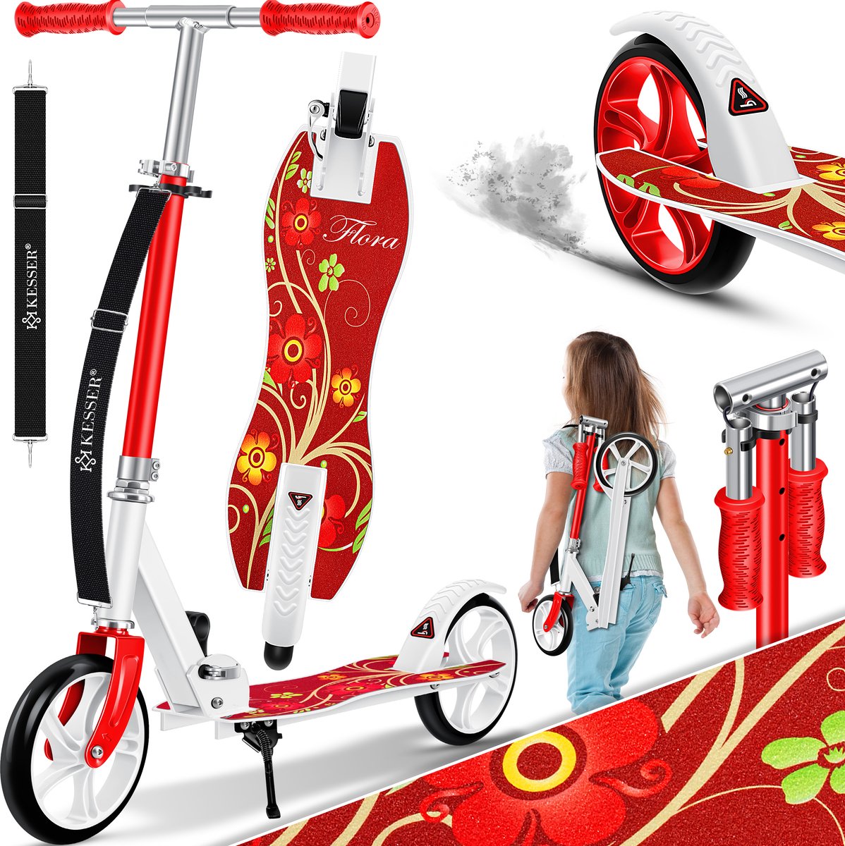KESSER® Kinderstep Scooter | Opvouwbare Scooter voor Kinderen | Cityscooter | Voetrem | In hoogte verstelbaar Kinderstepjes - Flora Rood Step kopen online