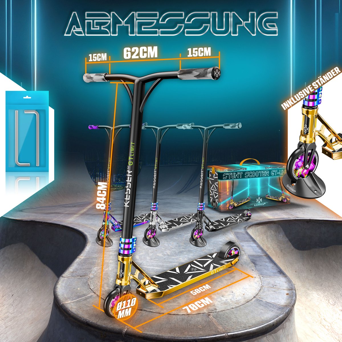 KESSER® Stuntstep GT-Limit 360° voor Volwassenen en Kinderen - Step met Standaard ABEC 9 Kogellagers, 110 mm PU Wielen Stunt Scooter - Goud Step kopen online