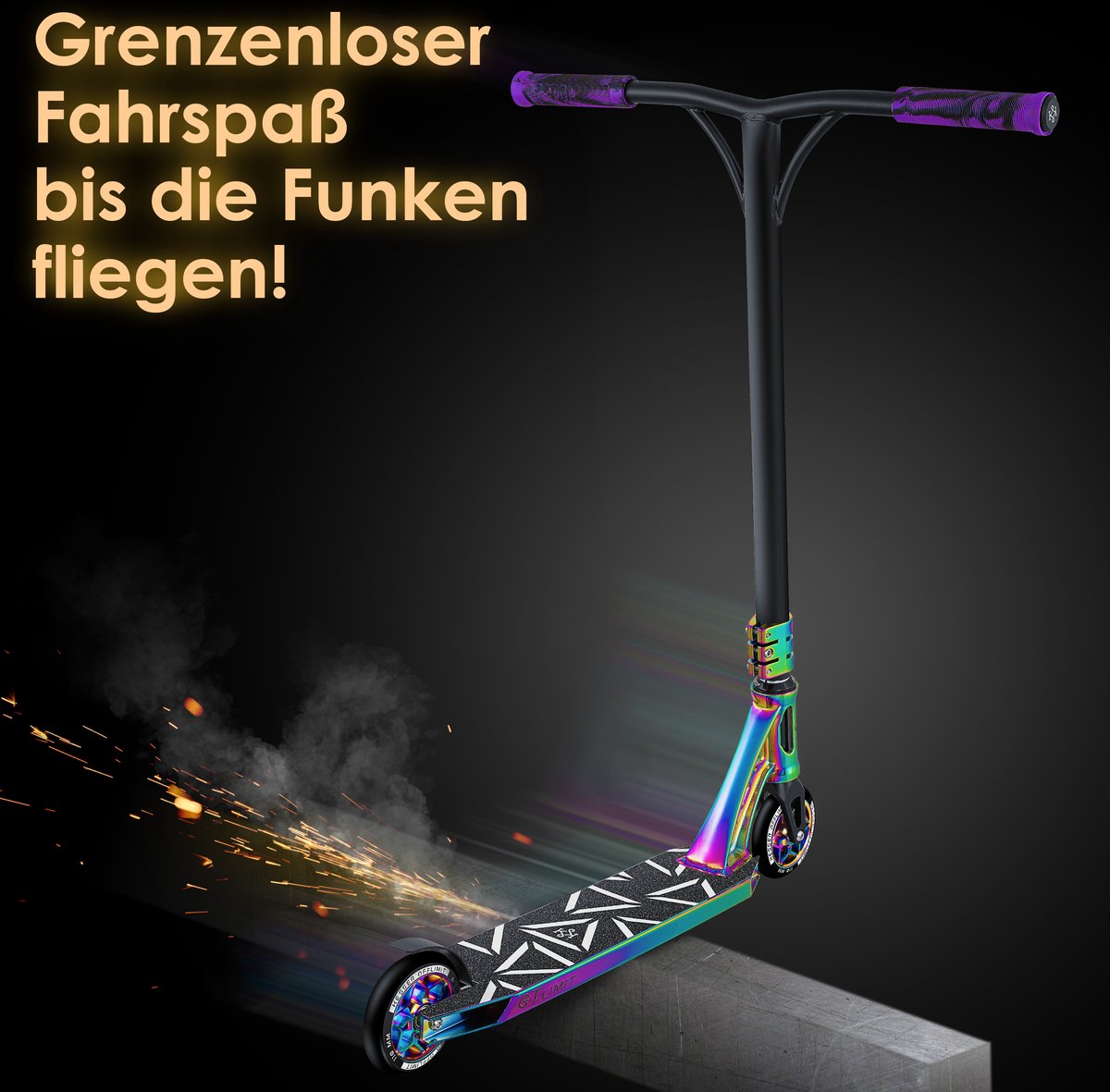 KESSER® Stuntstep GT-Limit 360° voor Volwassenen en Kinderen - Step met Standaard ABEC 9 Kogellagers, 110 mm PU Wielen Stunt Scooter - Regenboog Step kopen online