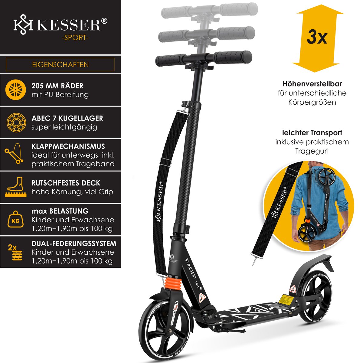 KESSER® Stuntstep voor Volwassenen en Kinderen - Step Opvouwbaar en Verstelbaar in Hoogte - Kinderstep Aluminium - Koolstofkleurig Step kopen online