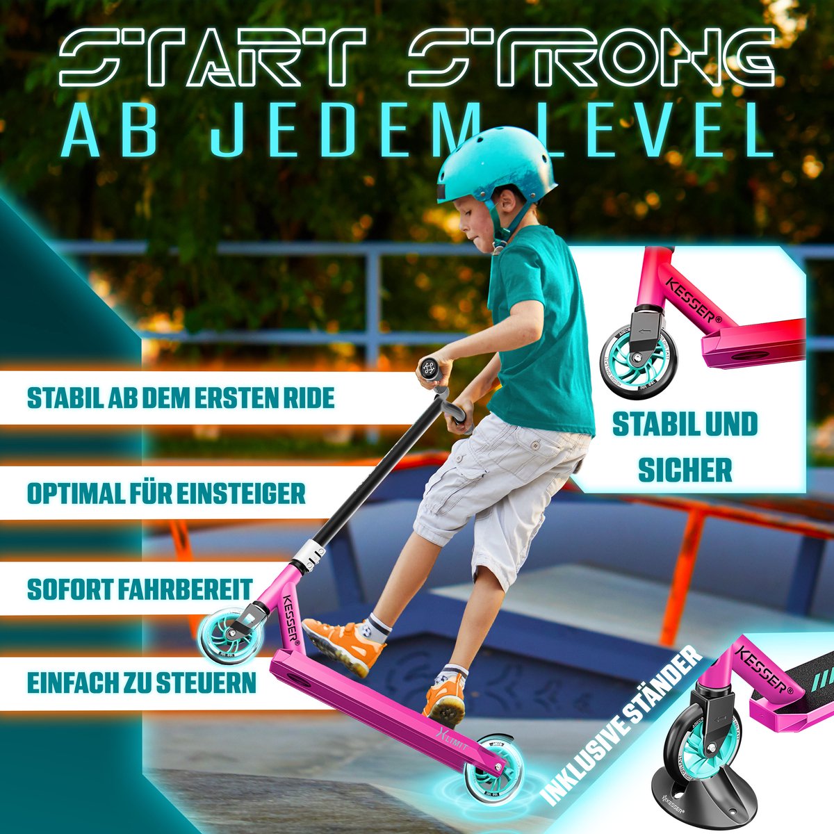 KESSER® Stuntstep X-Limit-Pro 360° Step voor Volwassenen en Kinderen - Roze / Turkoois Step kopen online