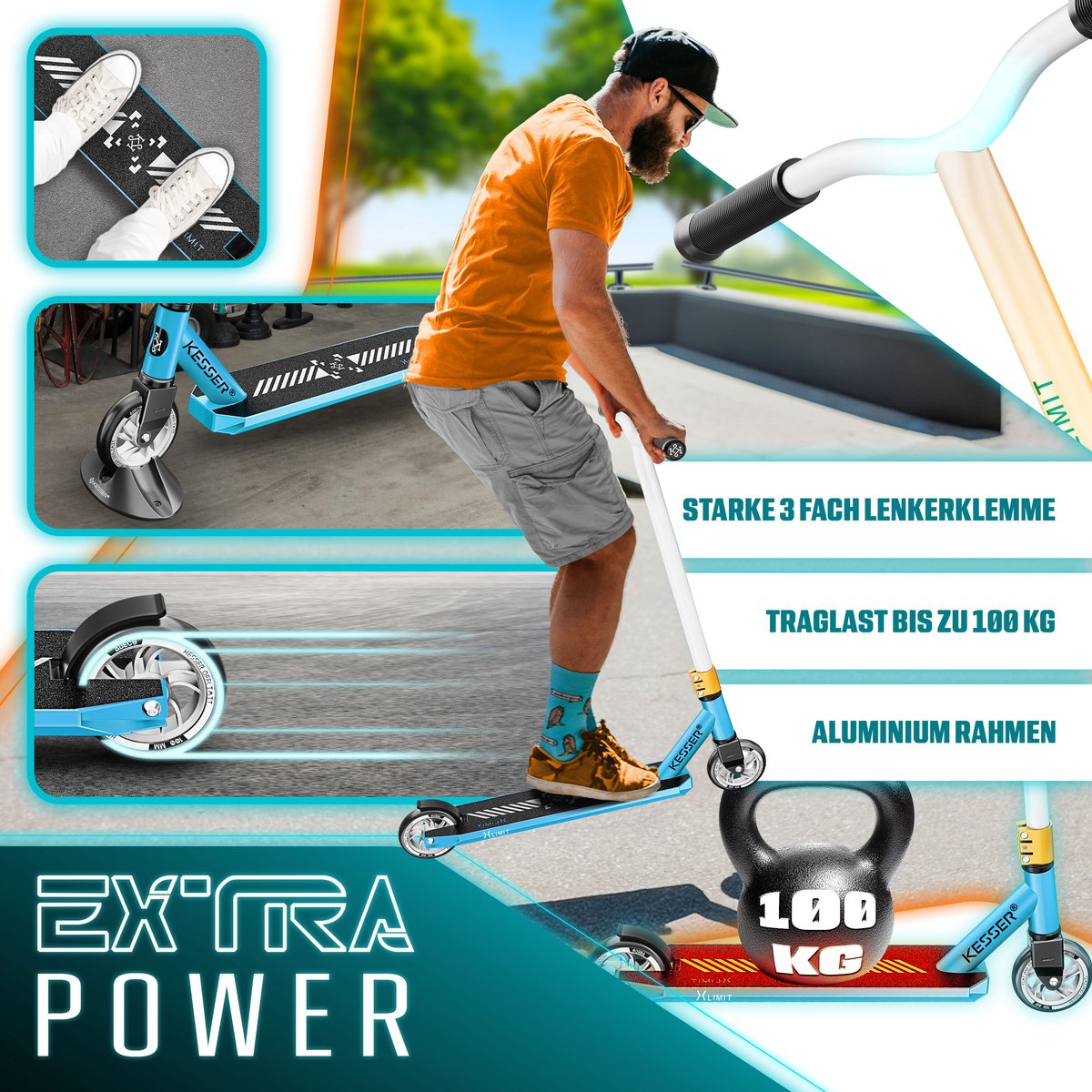 KESSER® Stuntstep X-Limit-Pro 360° voor Volwassenen en Kinderen - Benzineblauw / Wit Step kopen online