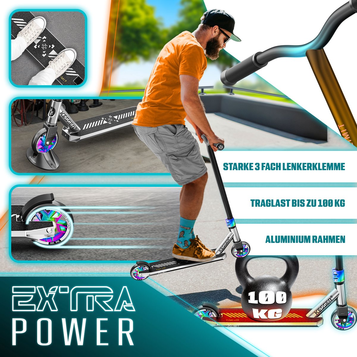 KESSER® Stuntstep X-Limit-Pro 360° voor Volwassenen en Kinderen - Chroom / Zilver Step kopen online