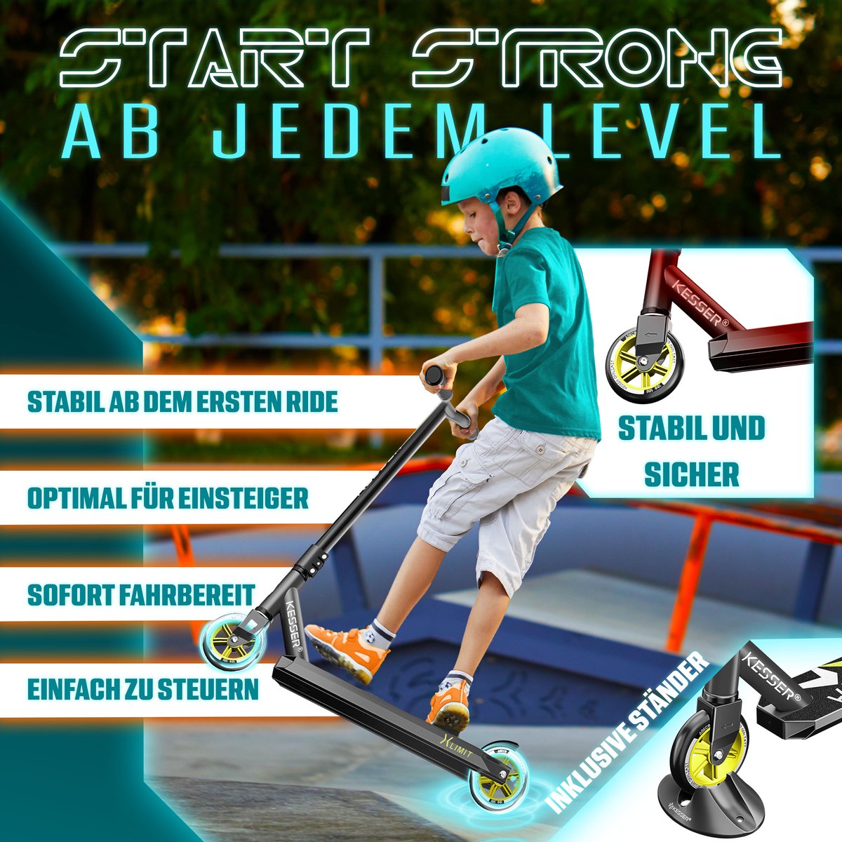 KESSER® X-Limit Stuntstep voor Volwassenen en Kinderen - Step Opvouwbaar en Verstelbaar in Hoogte - Kinderstep met PU Wielen - Antraciet Step kopen online