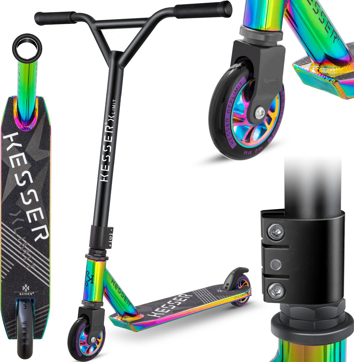 KESSER® X-Limit Stuntstep voor Volwassenen en Kinderen - Step Opvouwbaar en Verstelbaar in Hoogte - Kinderstep met PU Wielen - Regenboog Step kopen online