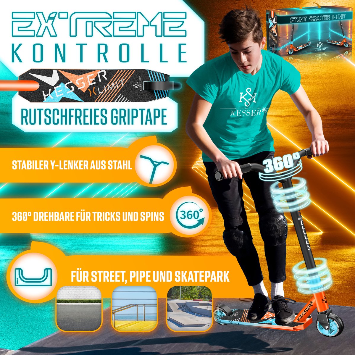 KESSER® X-Limit Stuntstep voor Volwassenen en Kinderen - Step Opvouwbaar en Verstelbaar in Hoogte - Kinderstep met PU Wielen - Rood / Lichtblauw Step kopen online