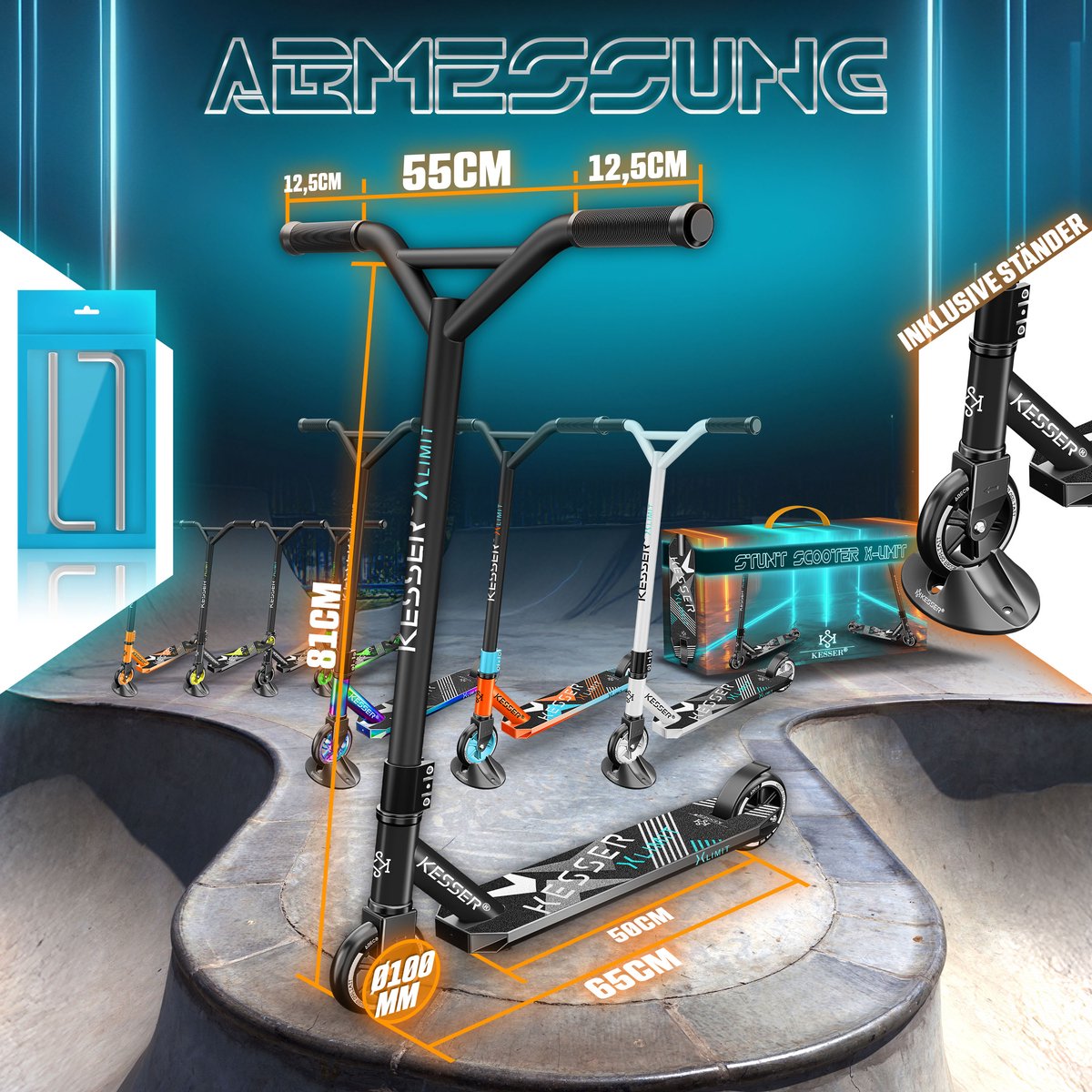 KESSER® X-Limit Stuntstep voor Volwassenen en Kinderen - Step Opvouwbaar en Verstelbaar in Hoogte - Kinderstep met PU Wielen - Zwart Step kopen online