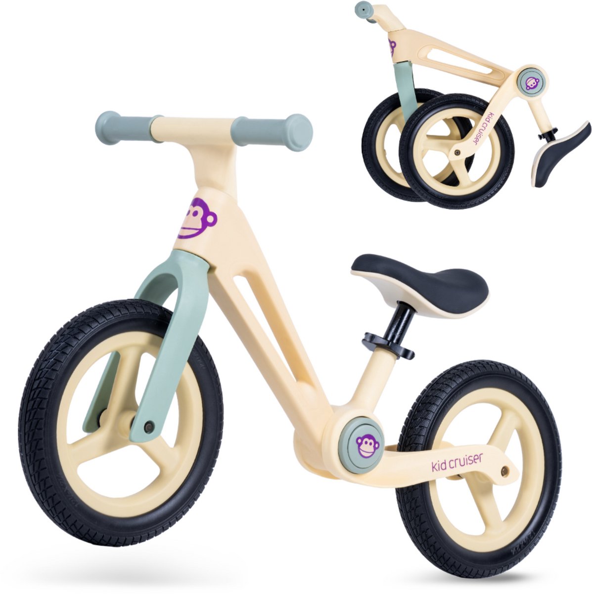 Kidcruiser Loopfiets 2+ Jaar - Lichtgewicht & Inklapbaar design - Buitenspeelgoed 2 jaar - Zacht geel Loopfiets kopen online