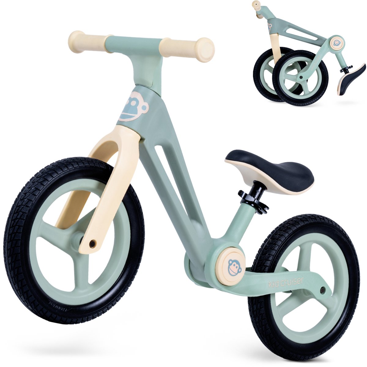 Kidcruiser Loopfiets 2+ Jaar - Lichtgewicht & Inklapbaar design - Buitenspeelgoed 2 jaar - Zacht groen Loopfiets kopen online