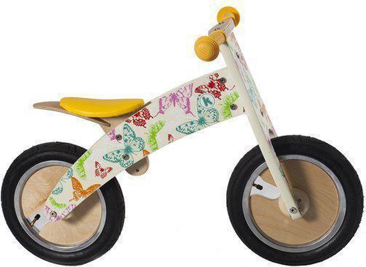Kiddimoto Houten Loopfiets vlindermotief Loopfiets kopen online