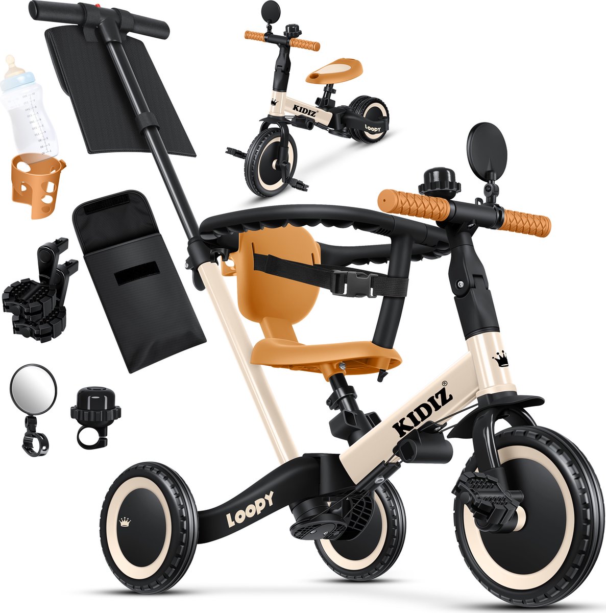 KIDIZ® Loopfiets 6in1 voor Jongens en Meisjes van 1 tot 5 jaar - Driewieler voor Kinderen tot 25 kg Kinderfiets - Beige Loopfiets kopen online