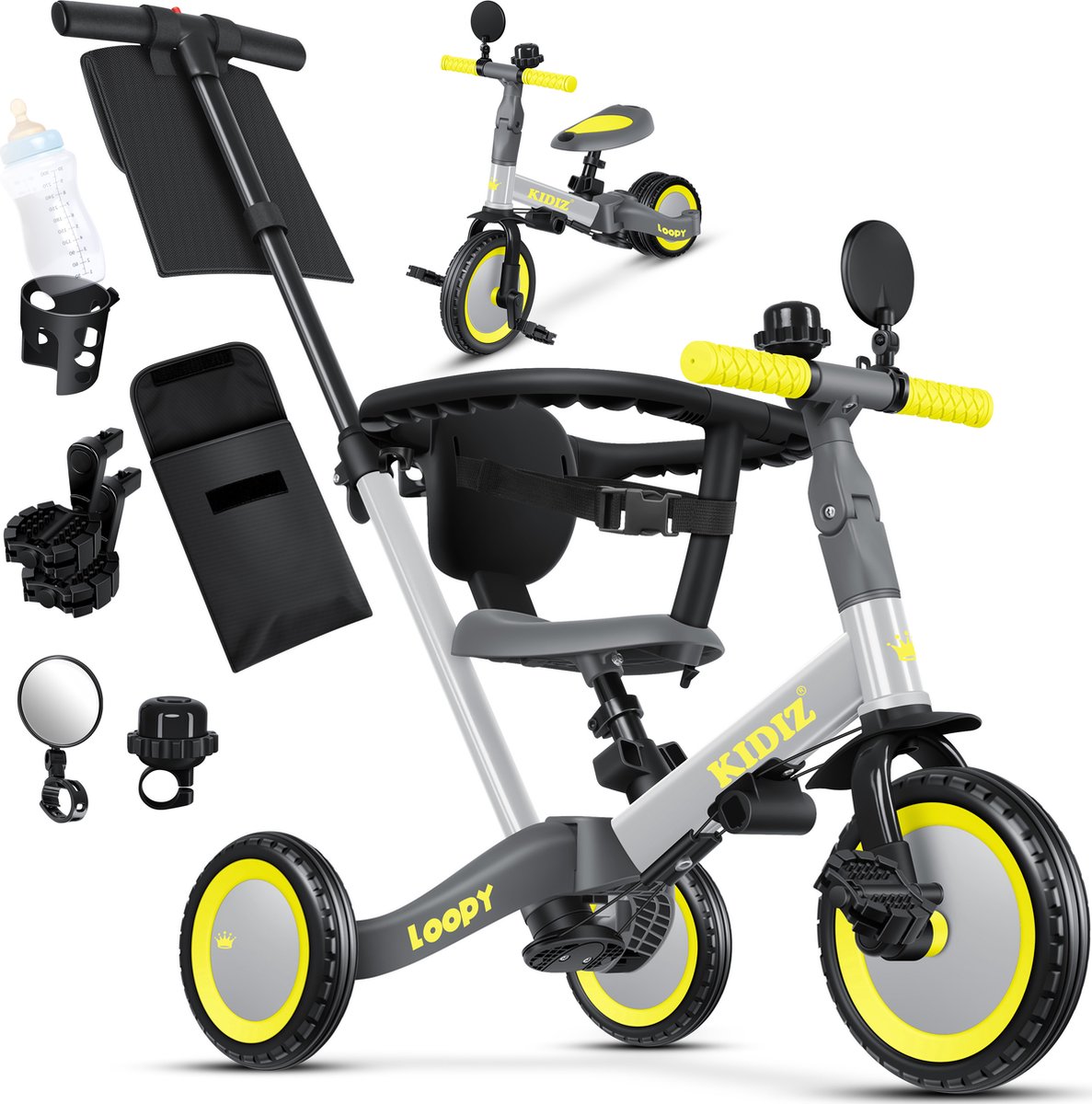 KIDIZ® Loopfiets 6in1 voor Jongens en Meisjes van 1 tot 5 jaar - Driewieler voor Kinderen tot 25 kg Kinderfiets - Grijs Loopfiets kopen online
