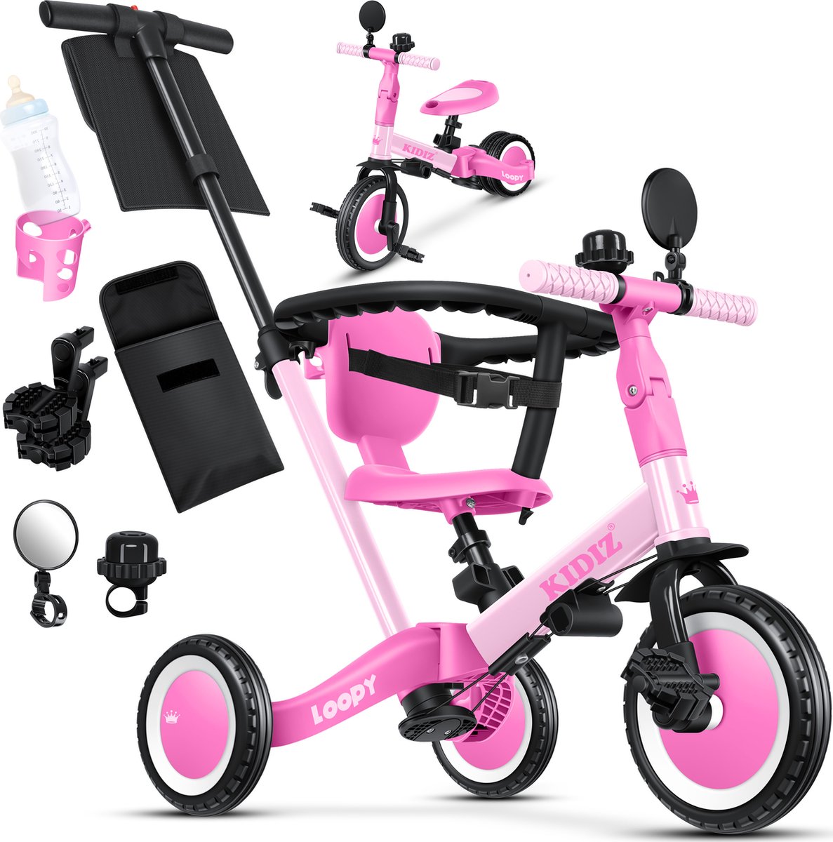 KIDIZ® Loopfiets 6in1 voor Jongens en Meisjes van 1 tot 5 jaar - Driewieler voor Kinderen tot 25 kg Kinderfiets - Roze Loopfiets kopen online