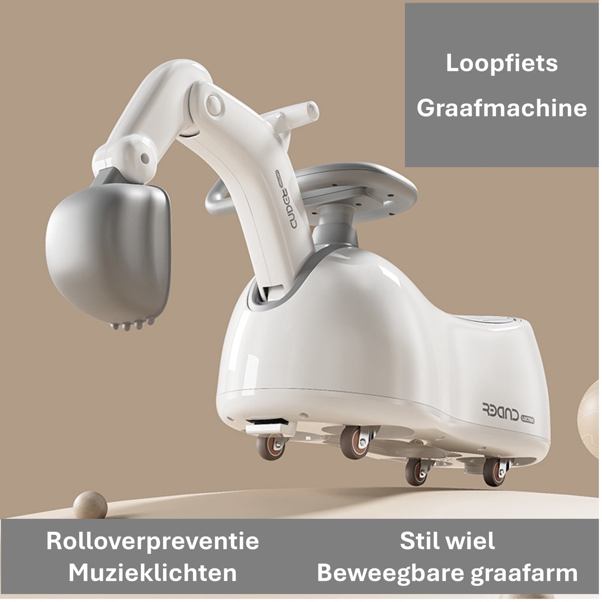 Kinder Graafmachine Loopauto Wit met Grijs – Voor 1 tot 3 Jaar – 360° Zwenkwielen – Beweegbare Graafarm – Echt Graafplezier – Lichtgewicht & Stabiel – Tot 25 kg Draaggewicht Loopauto kopen online