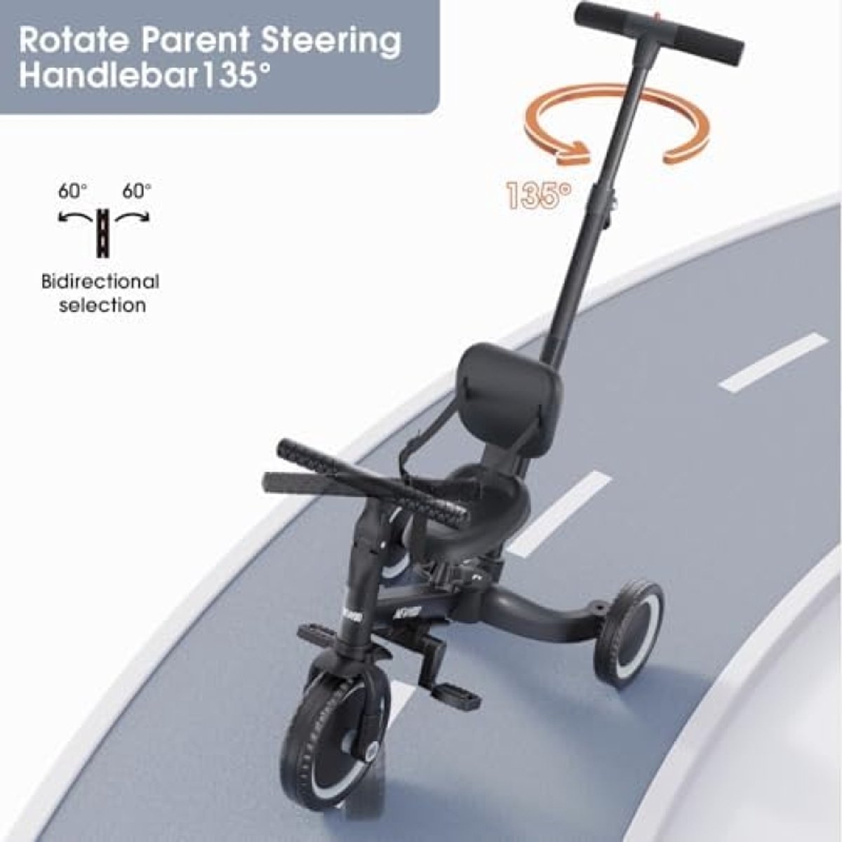Kinderdriewieler - 5-in-1 met Duwstang - Verstelbaar Zadel en Stuur - Duw fiets Kinderfiets kopen online