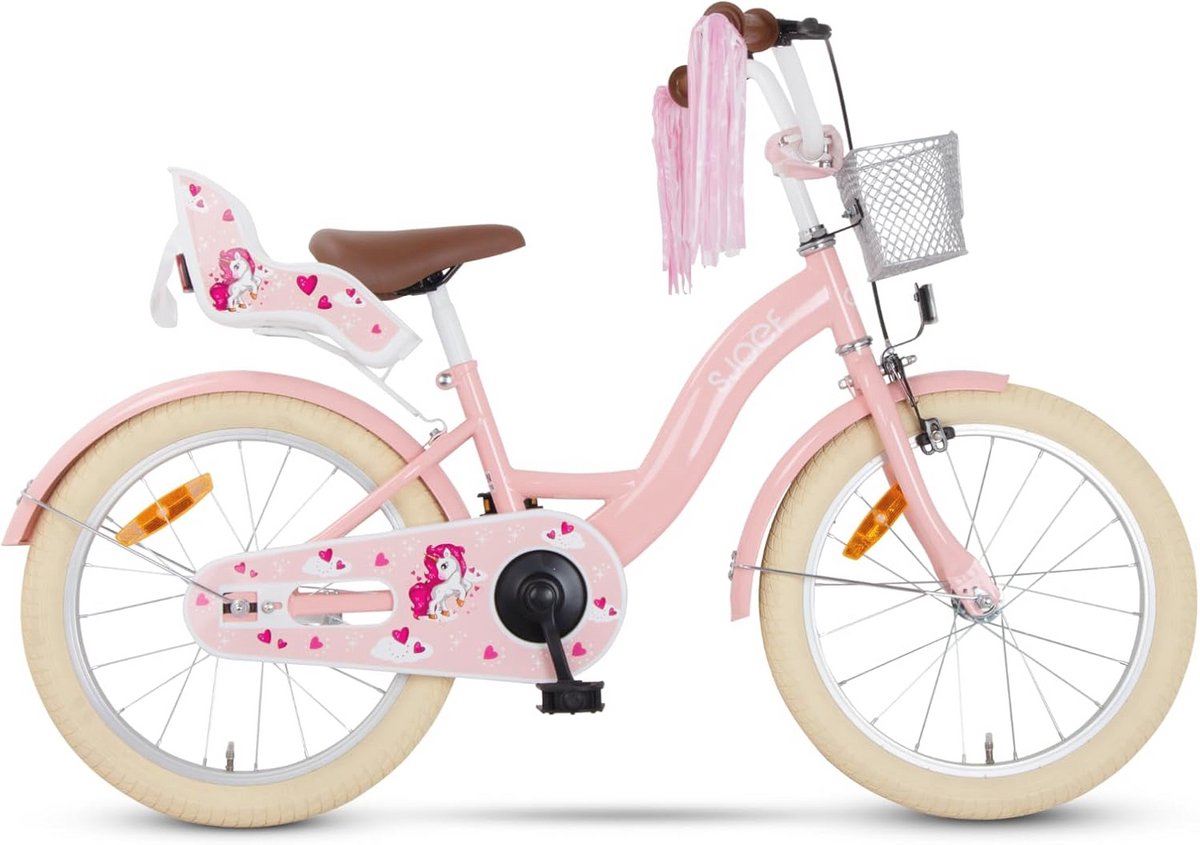 kinderfiets 18 inch met poppenzitje voor meisjes fiets voor kinderen 5 7 jaar verstelbaar zadel en stuur in roze