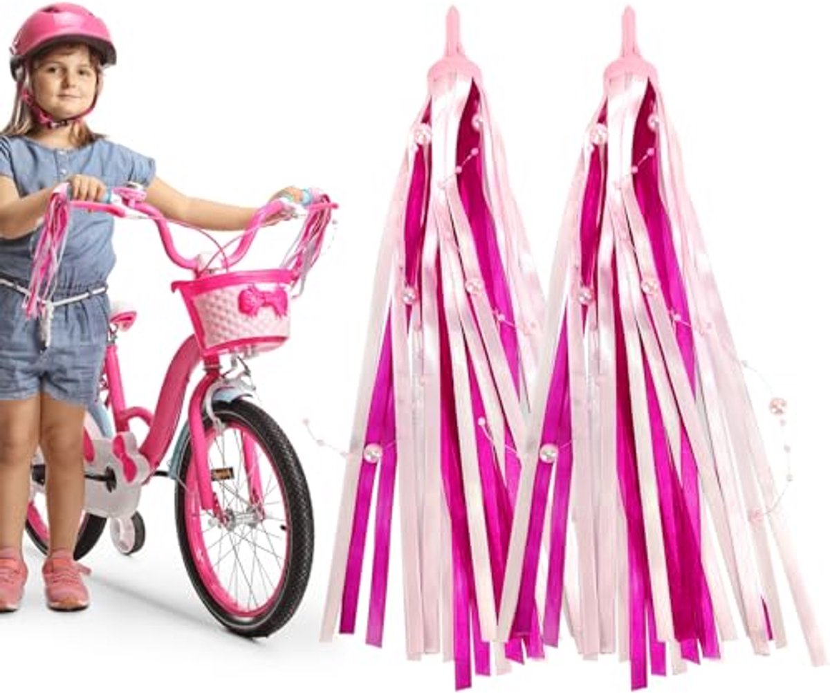 kinderfiets stuurstreamer en decoratie fietszakjes voor kinderen in roze en rood